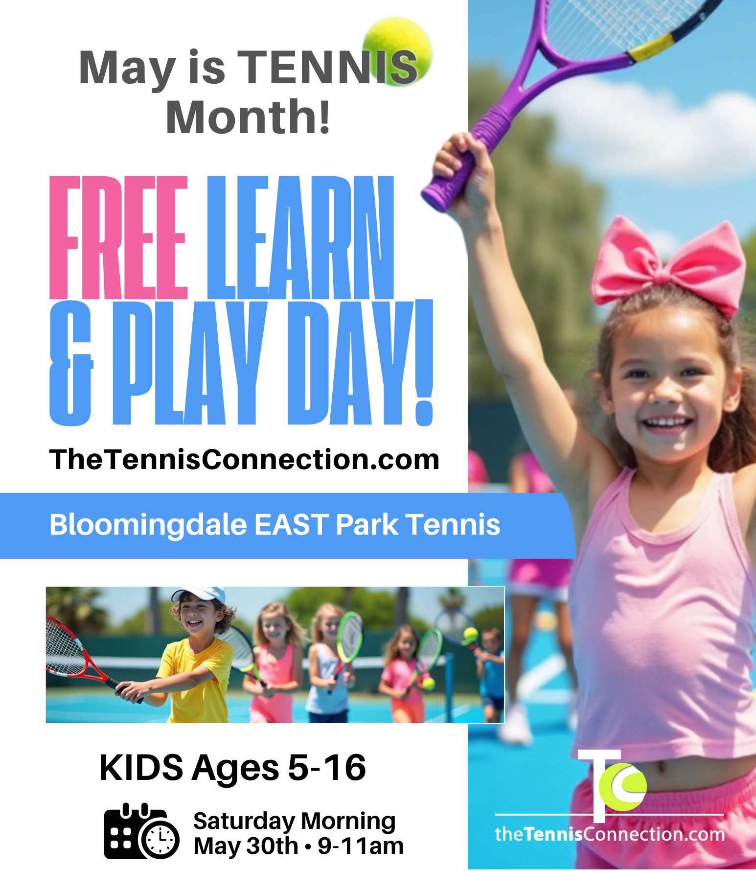 Free Kids Learn-and-Play Tennis Event Day at Bloomingdale Park EAST